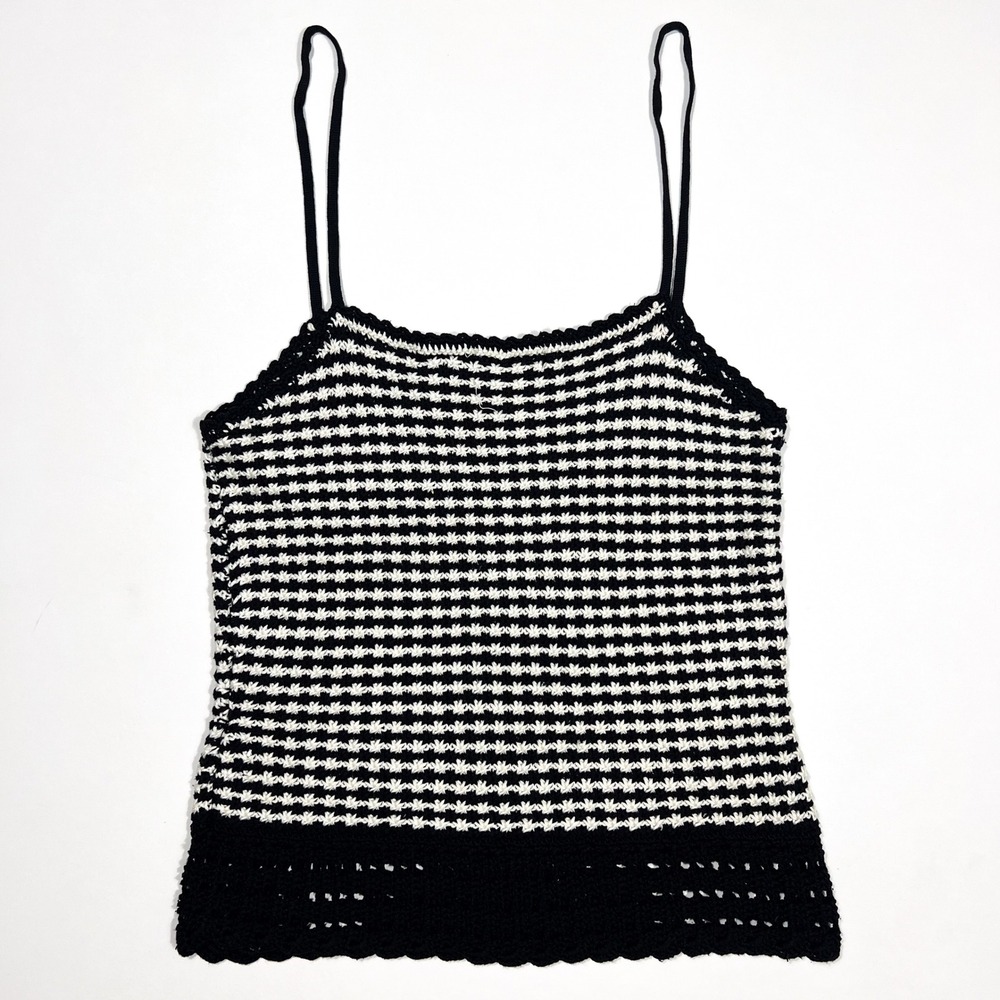 Vintage Bentley Arbuckle Silk Cotton Crochet Cami Black White Striped Tank Small